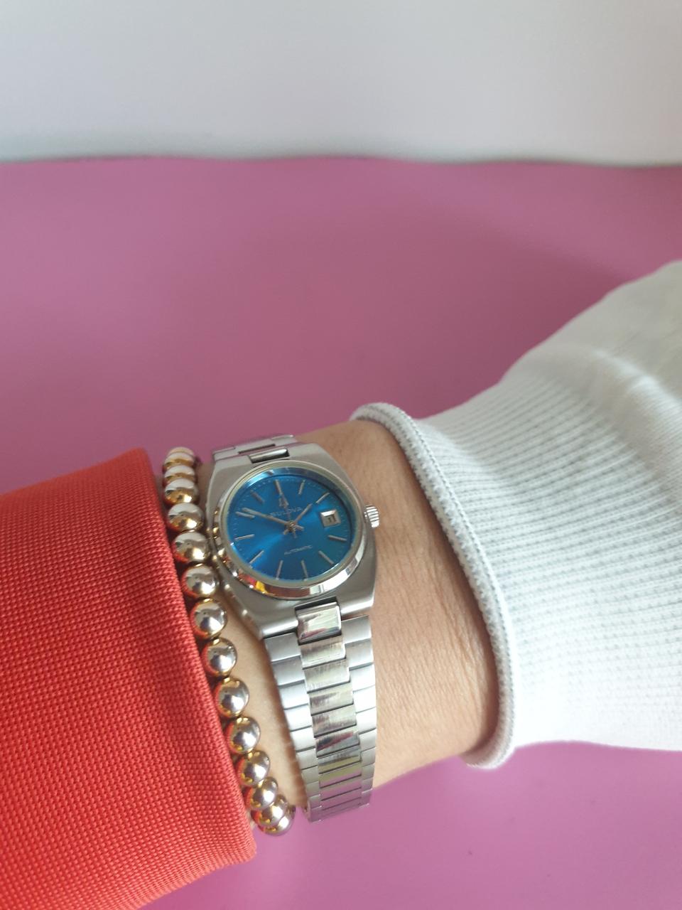 빈티지 부로바 여성용 자동 메탈 시계/SWISS 정품