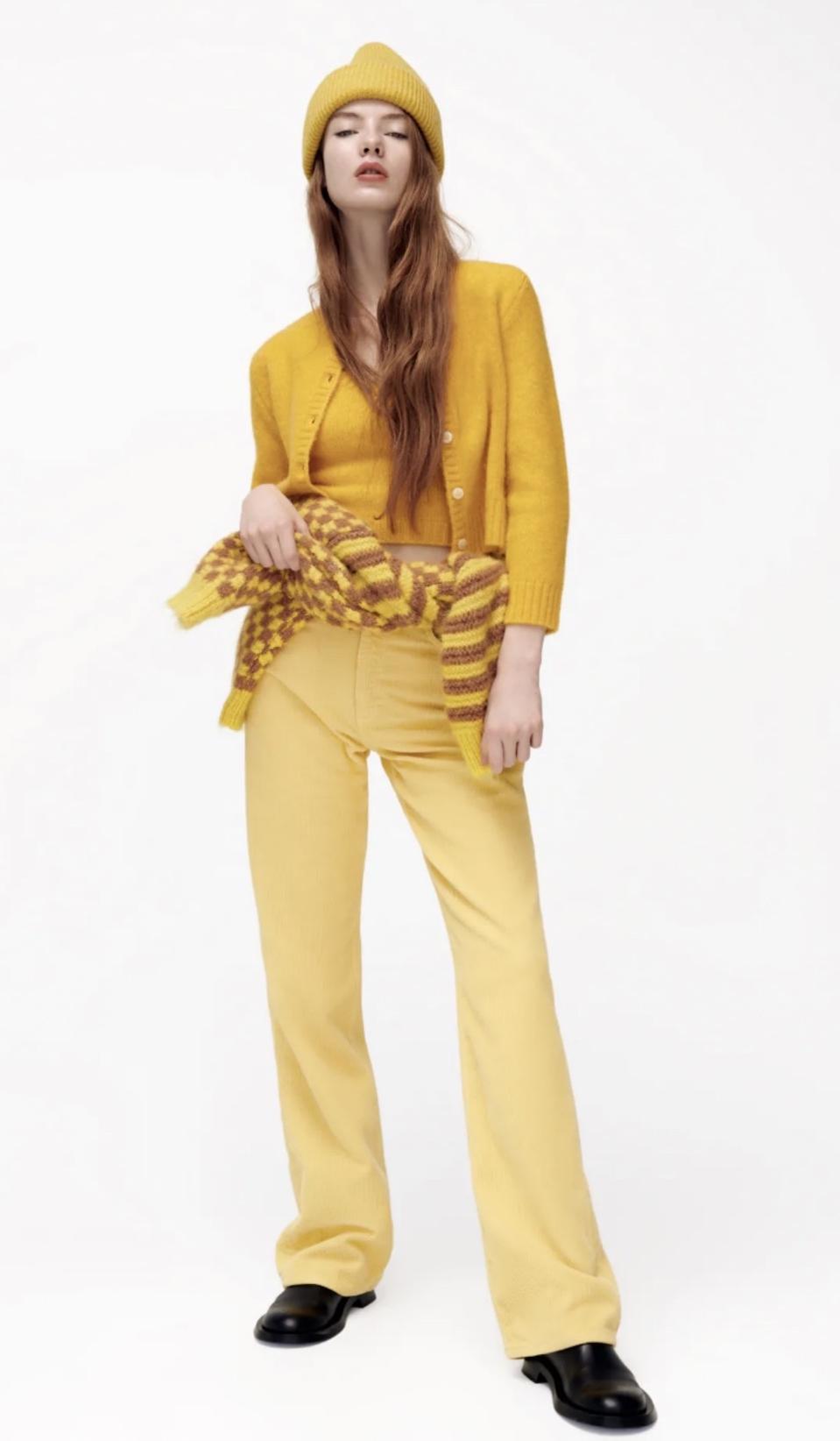 자라 코듀로이 와이드 레그 팬츠 노랑 새상품
