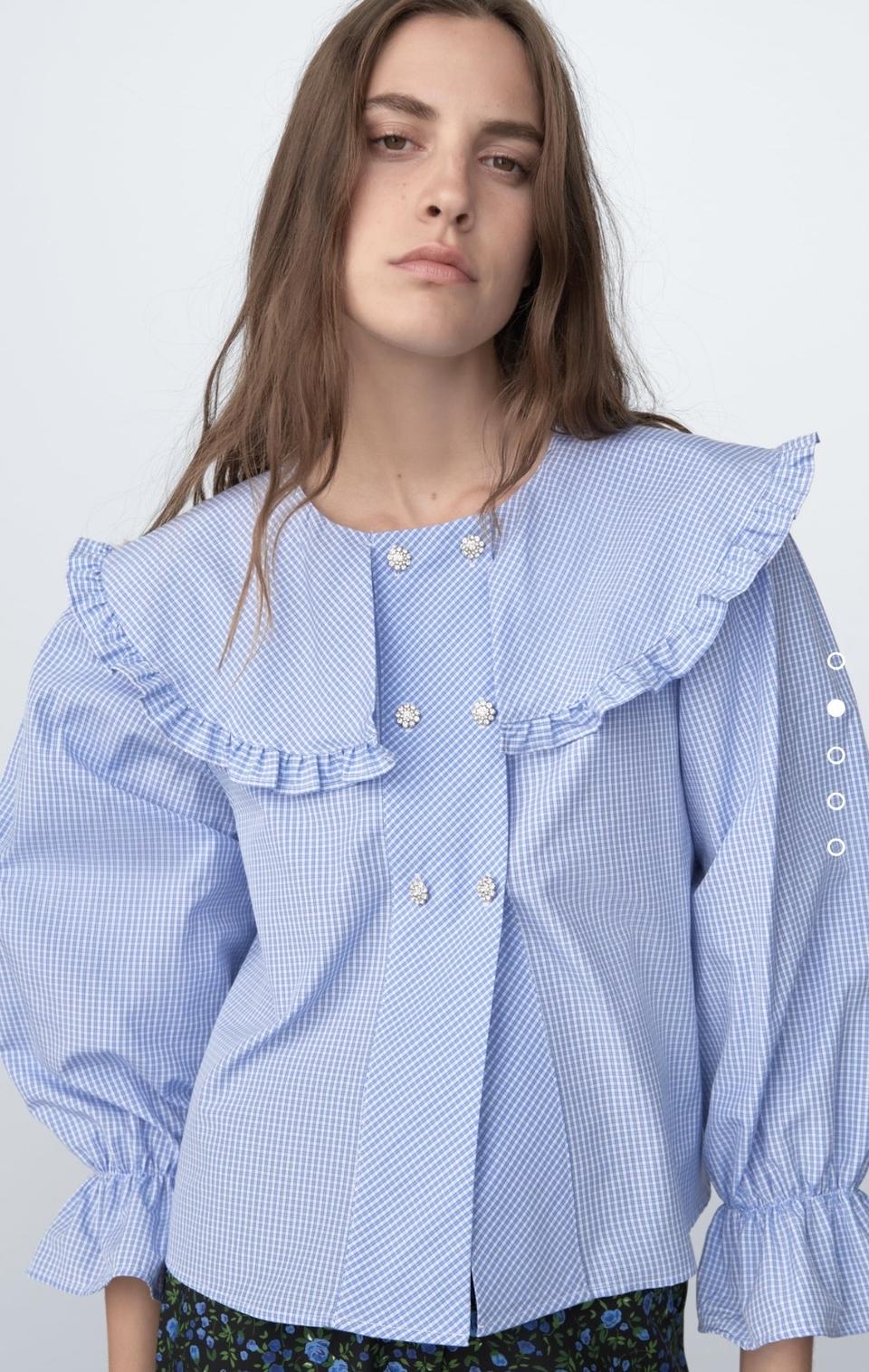 자라 주얼리 버튼 체크 셔츠 새상품