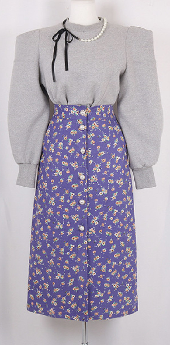 코듀로이 플라워 롱스커트