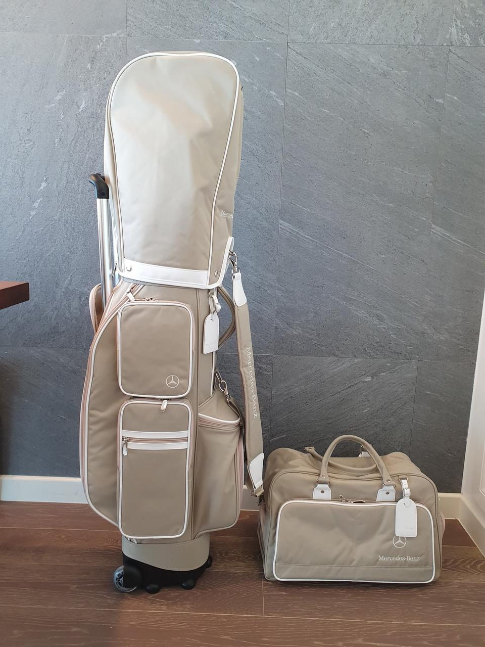 벤츠 골프백 캐디백 보스톤백 세트 새상품 판매(바퀴형) 베이지 색상