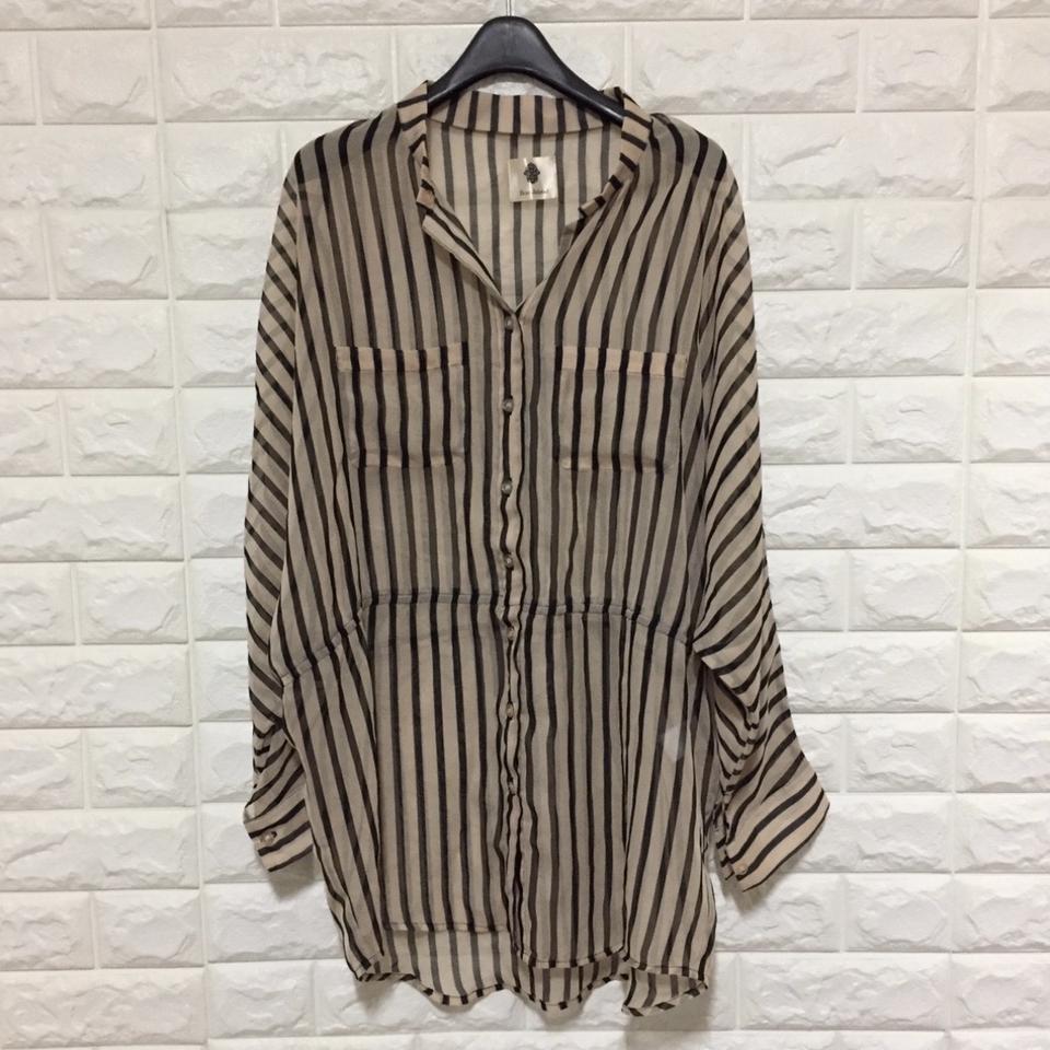 일본 구매 스트라이프 시스루 블라