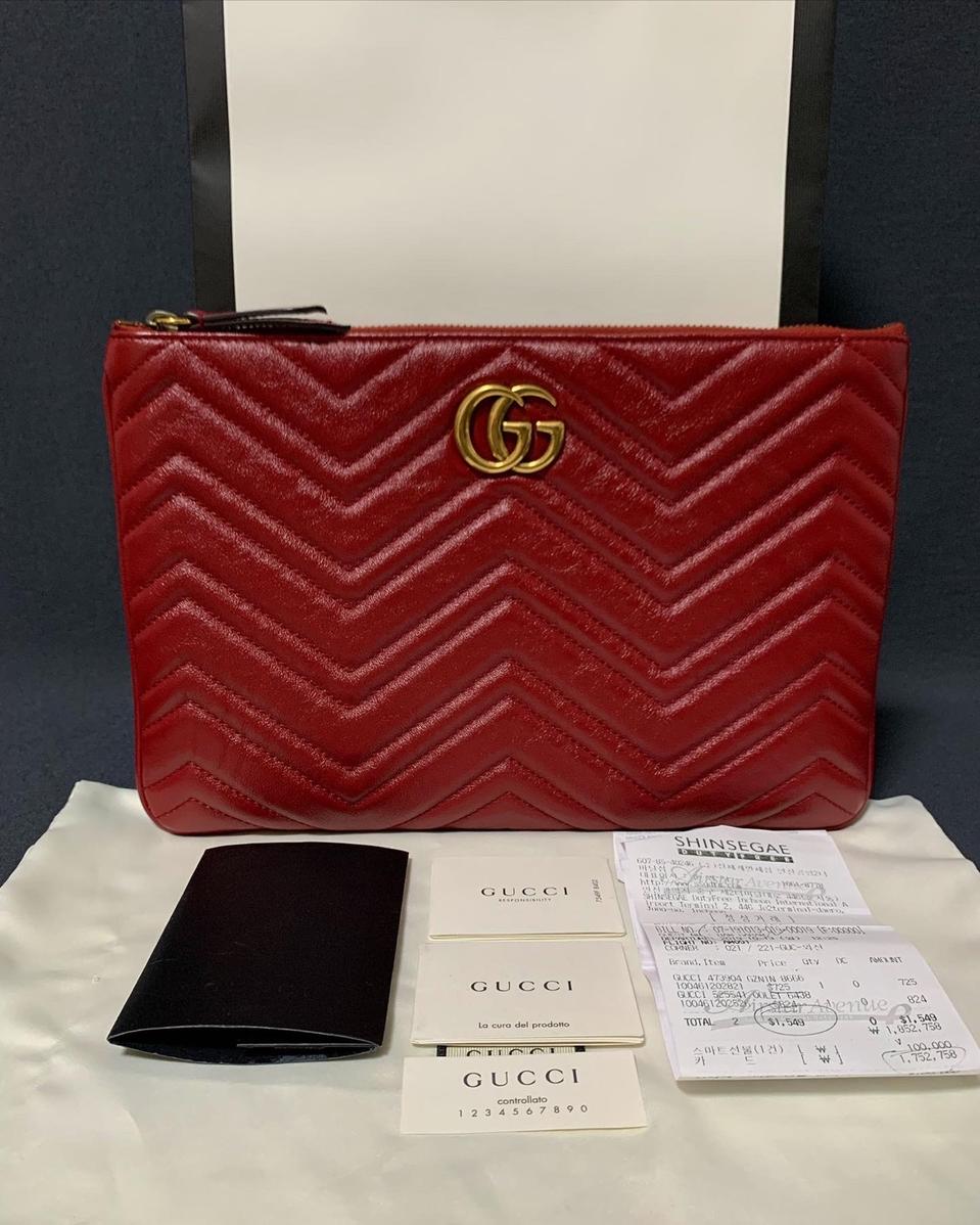 [OS] 구찌 GG마몬트 마틀라쎄 클러치백 레드
