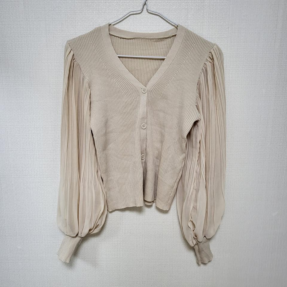 쉬폰 벌룬 소매 골지 가디건