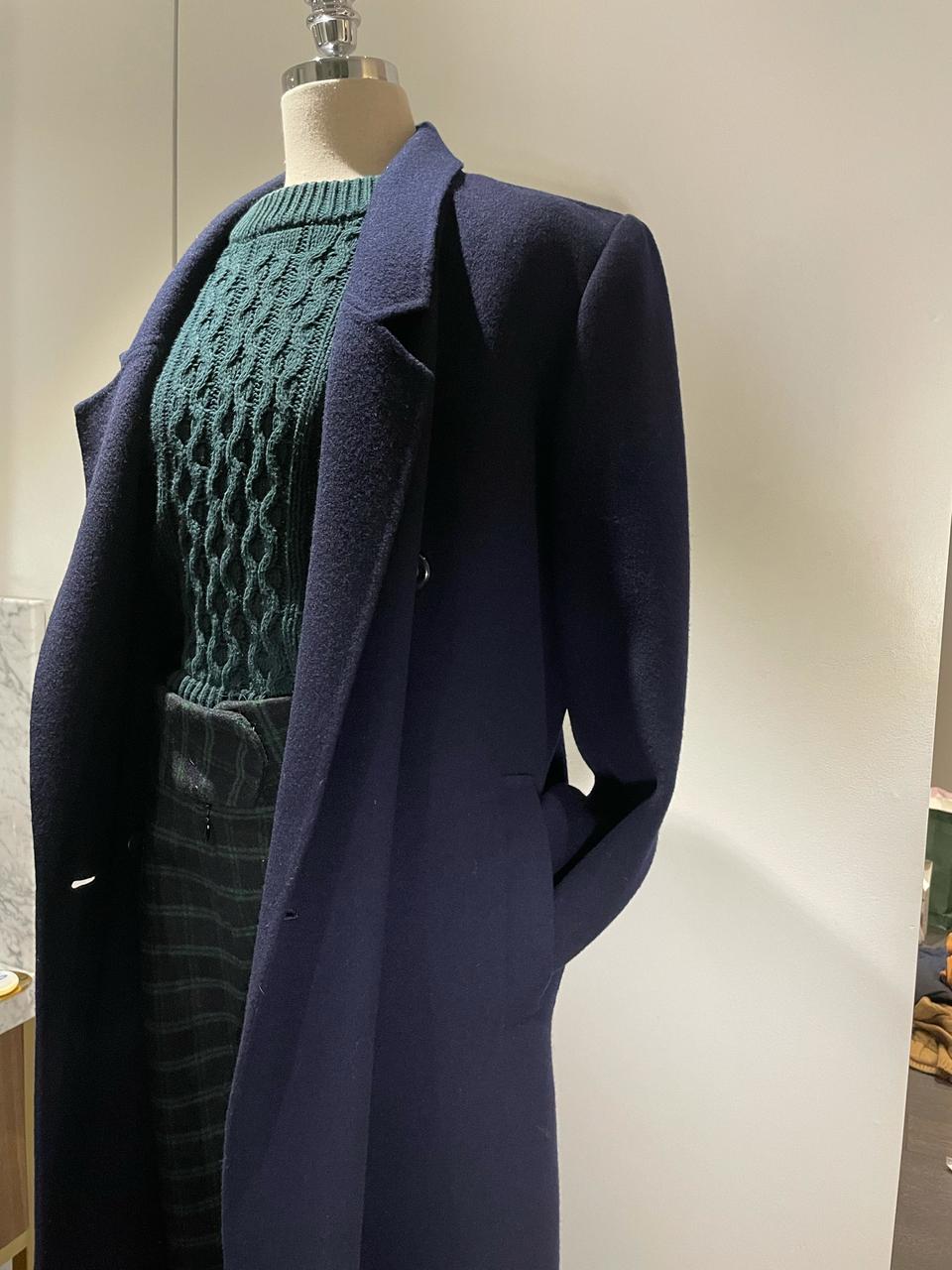 네이비 오프숄더 롱 코트 세트 어깨 43