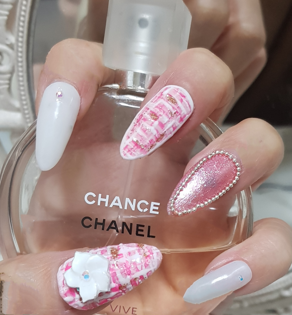 핑꾸트위드 수제네일팁