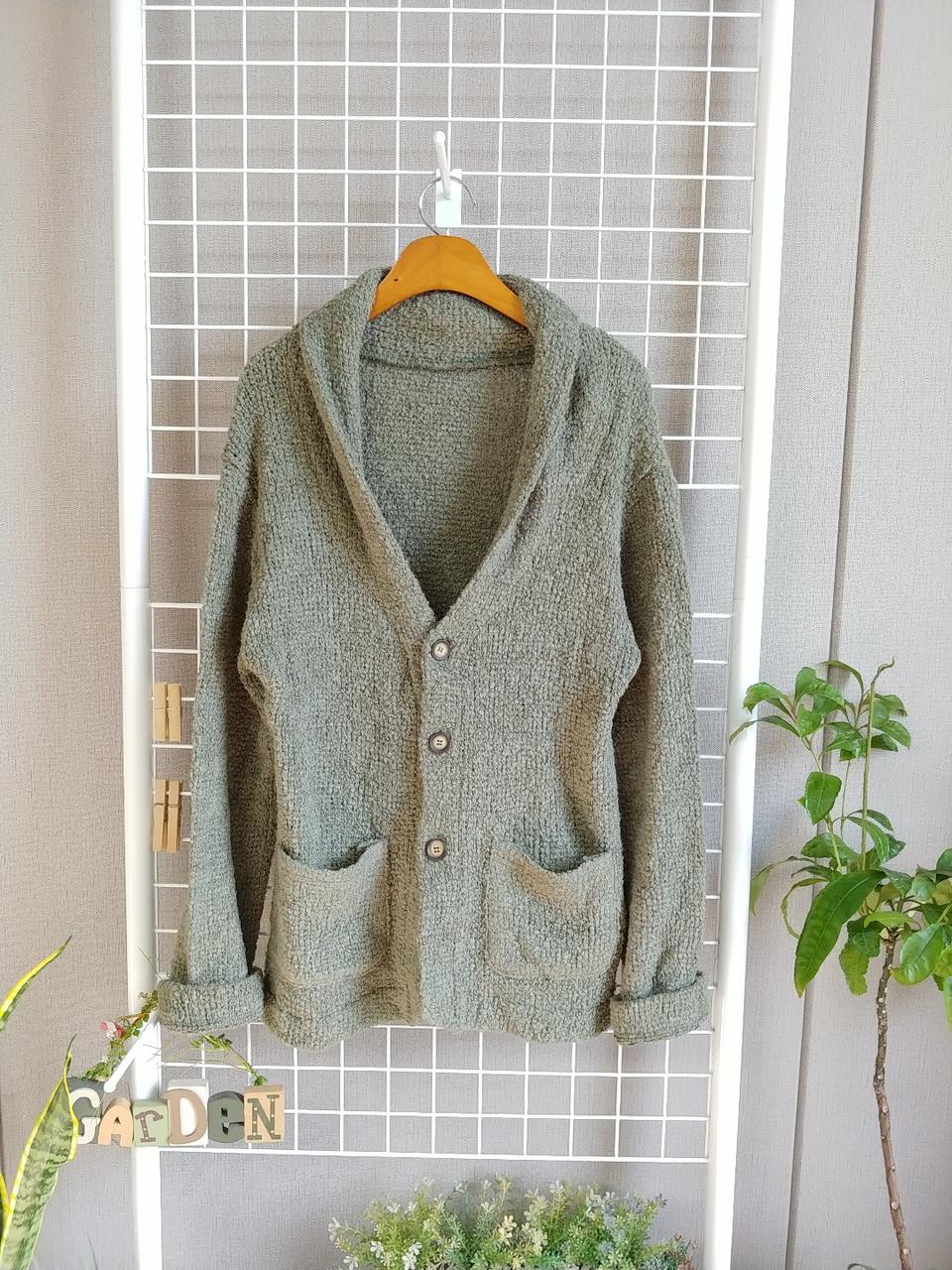 카키 니트 가디건