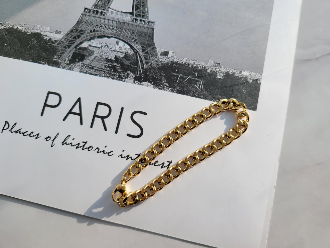 써지컬스틸 골드 도금 7mm 여자 체인 팔찌