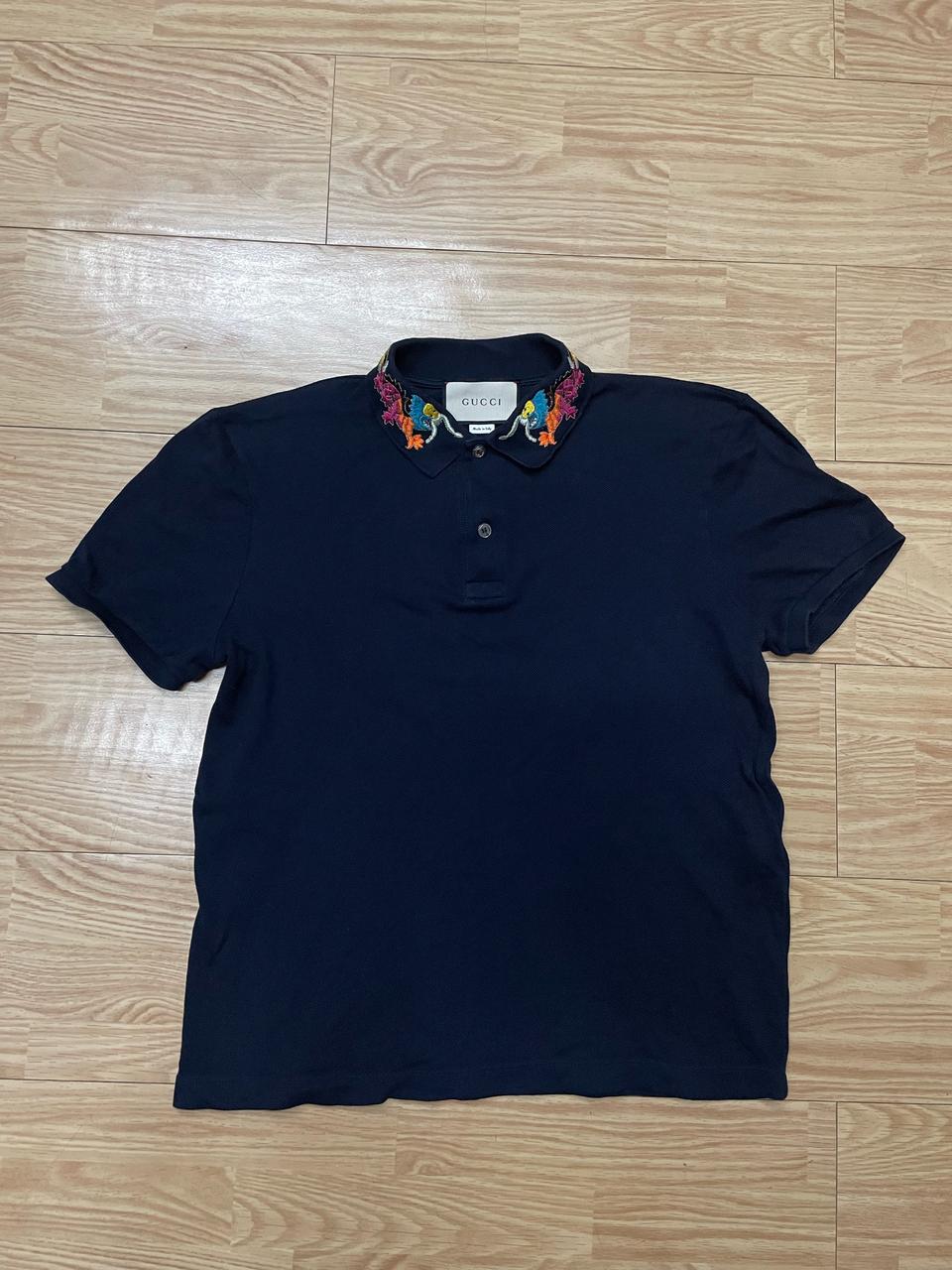 GUCCI 구찌 정품 드래곤 카라 자수 반팔 티셔츠 100L