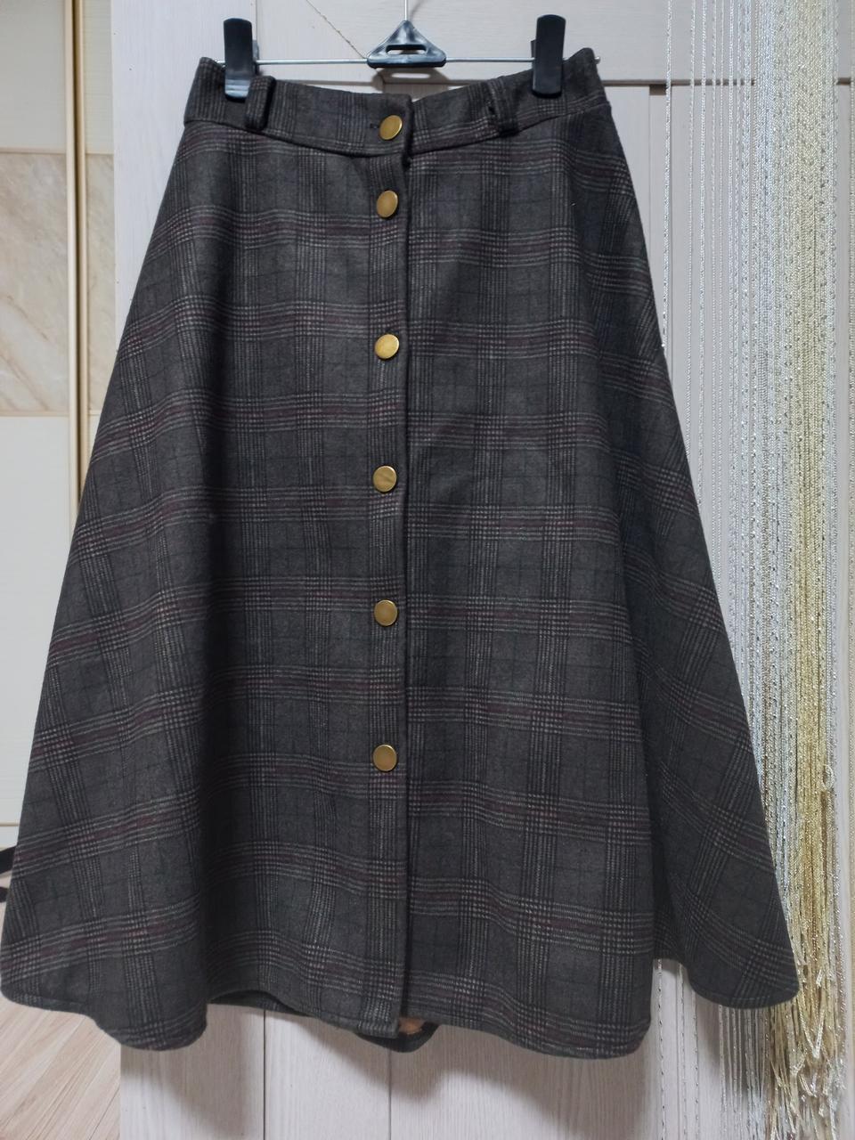 타탄체크 버튼오픈 A라인 스커트(F)