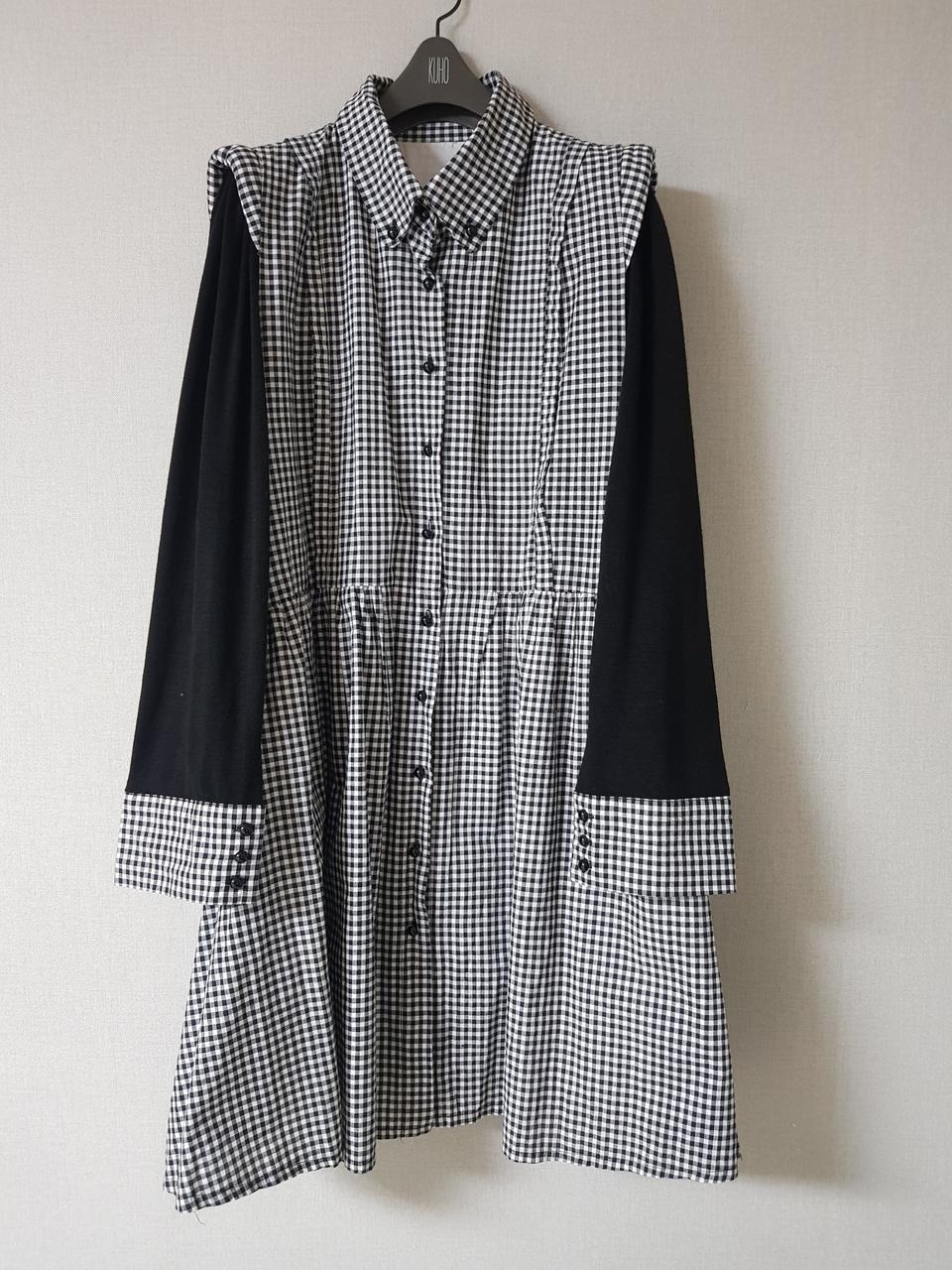 66~77 수입 순면 엣지숄더 체크 원피스