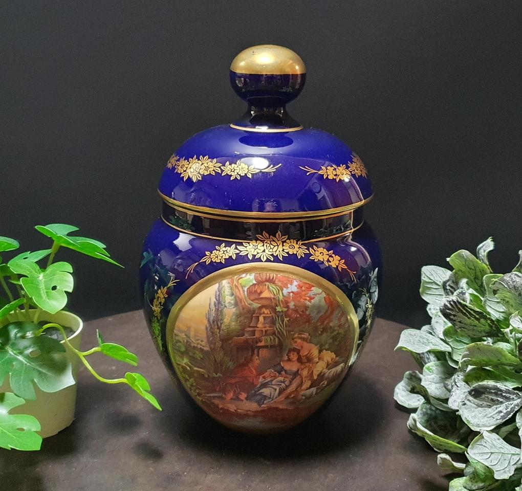 이태리 앤틱 케라모스 (KERAMOS)뚜껑있는 뚜껑있는 명화 도자기 합