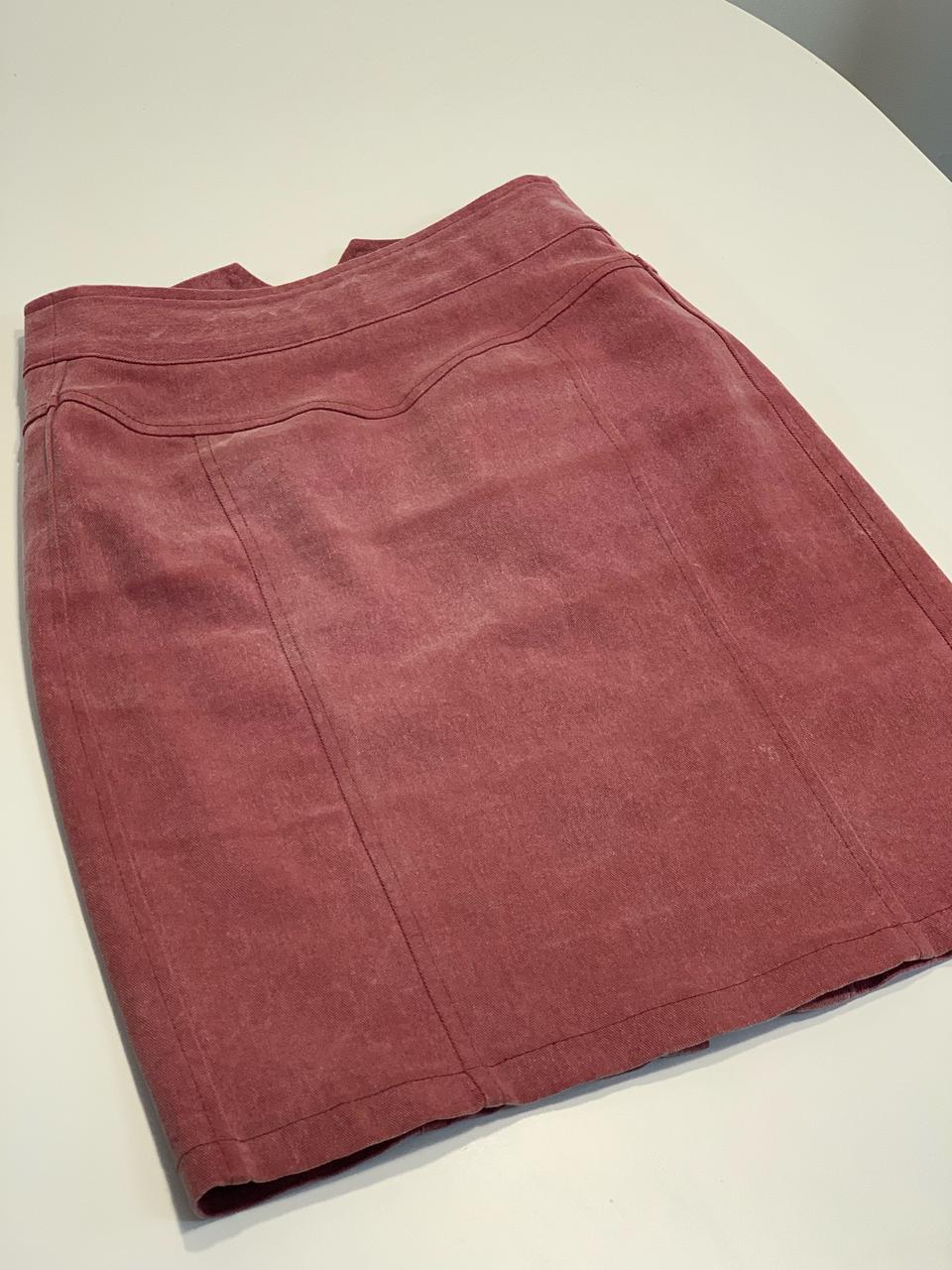 데님 핑크 미디 스커트