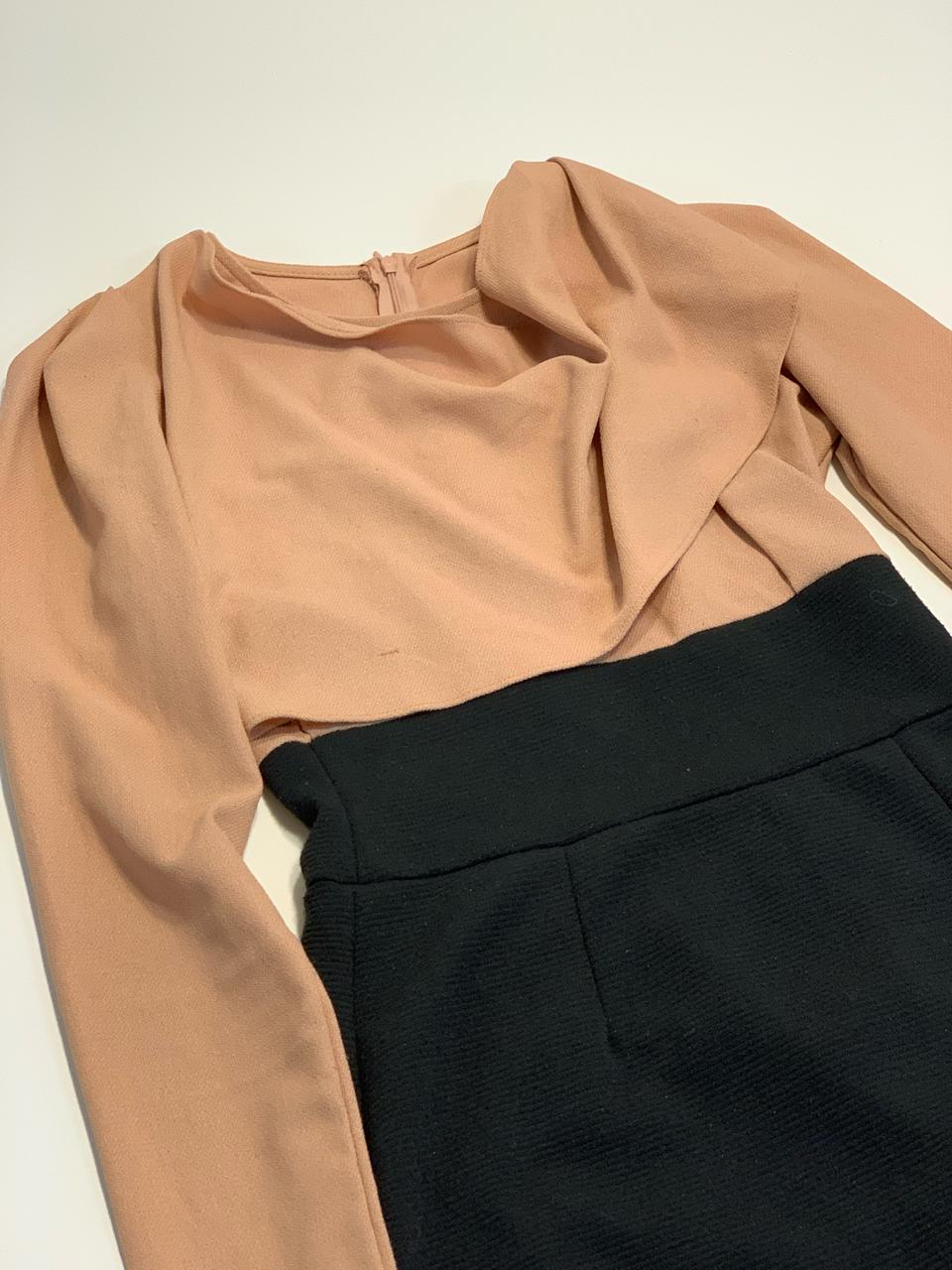 배색 하이웨스트 미니 원피스