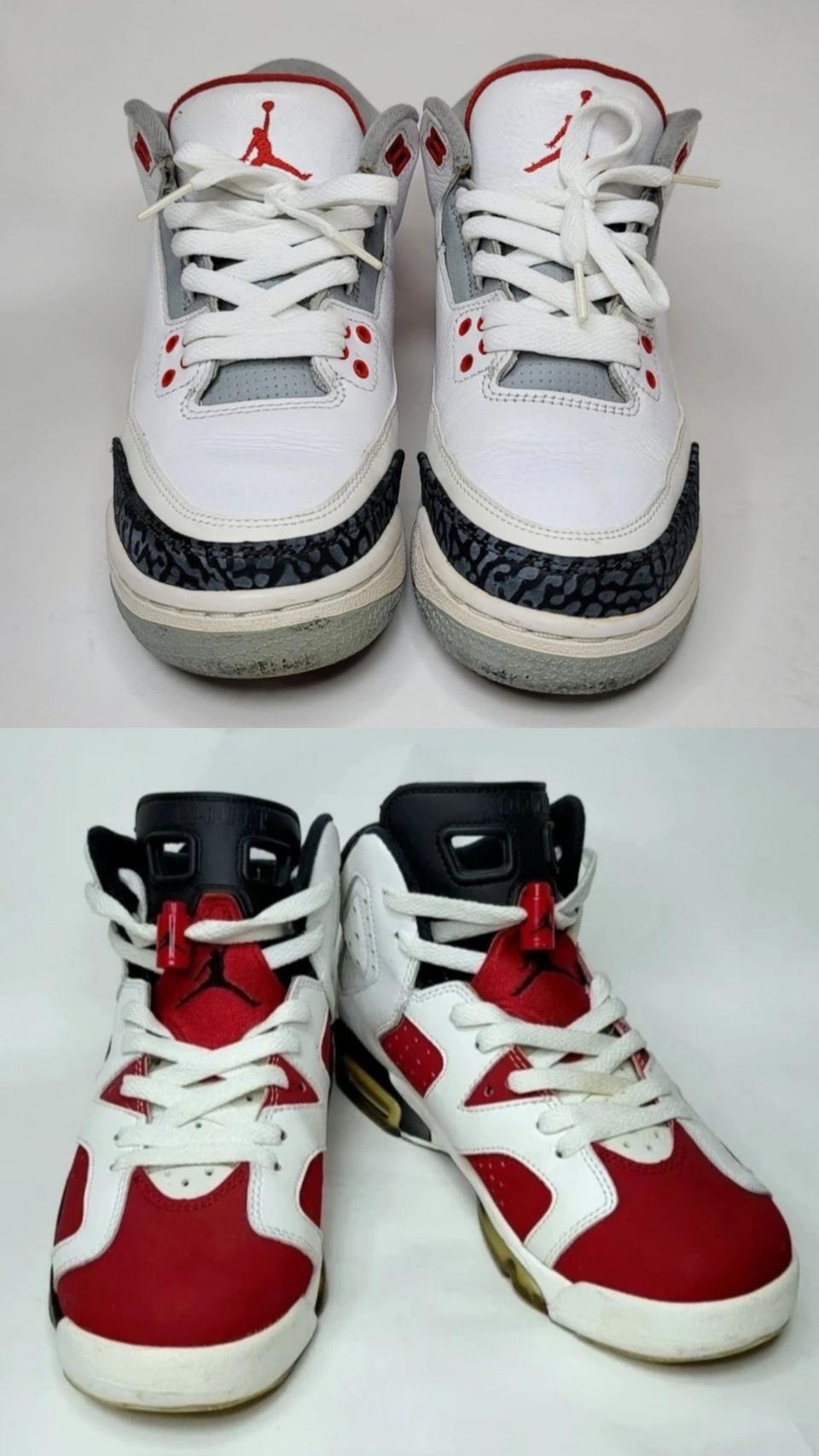 나이키조던3파이어레드랑조던6카마인운동화 총2켤레