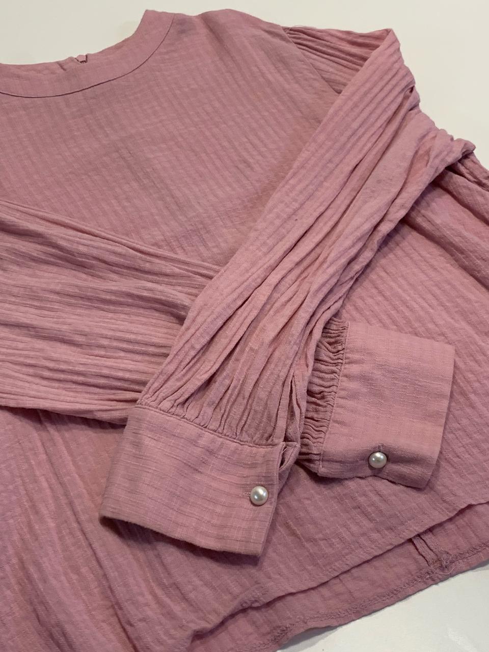 핑크 진주 블라우스(면소재)