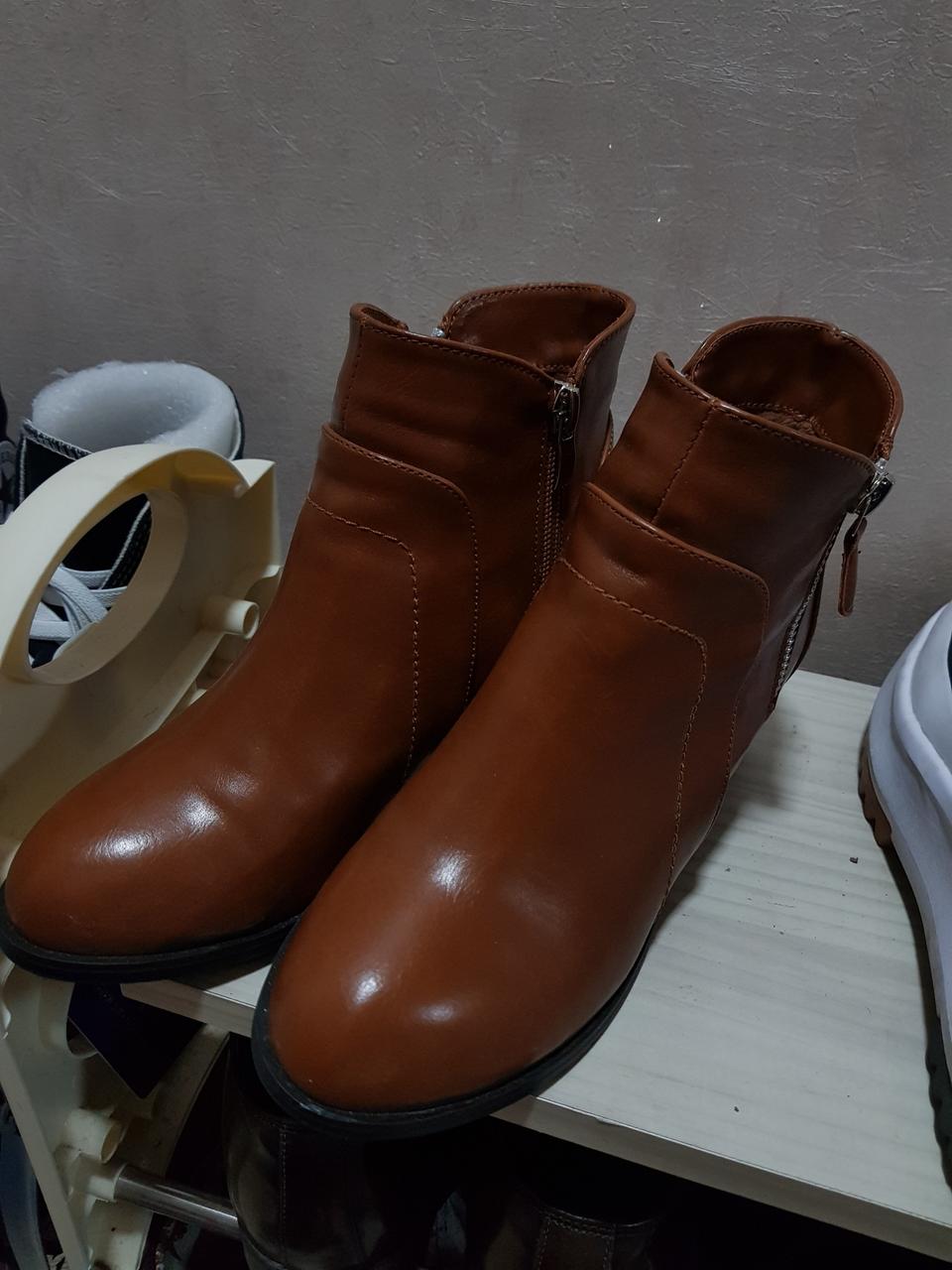 브라운 반목 기모 부츠