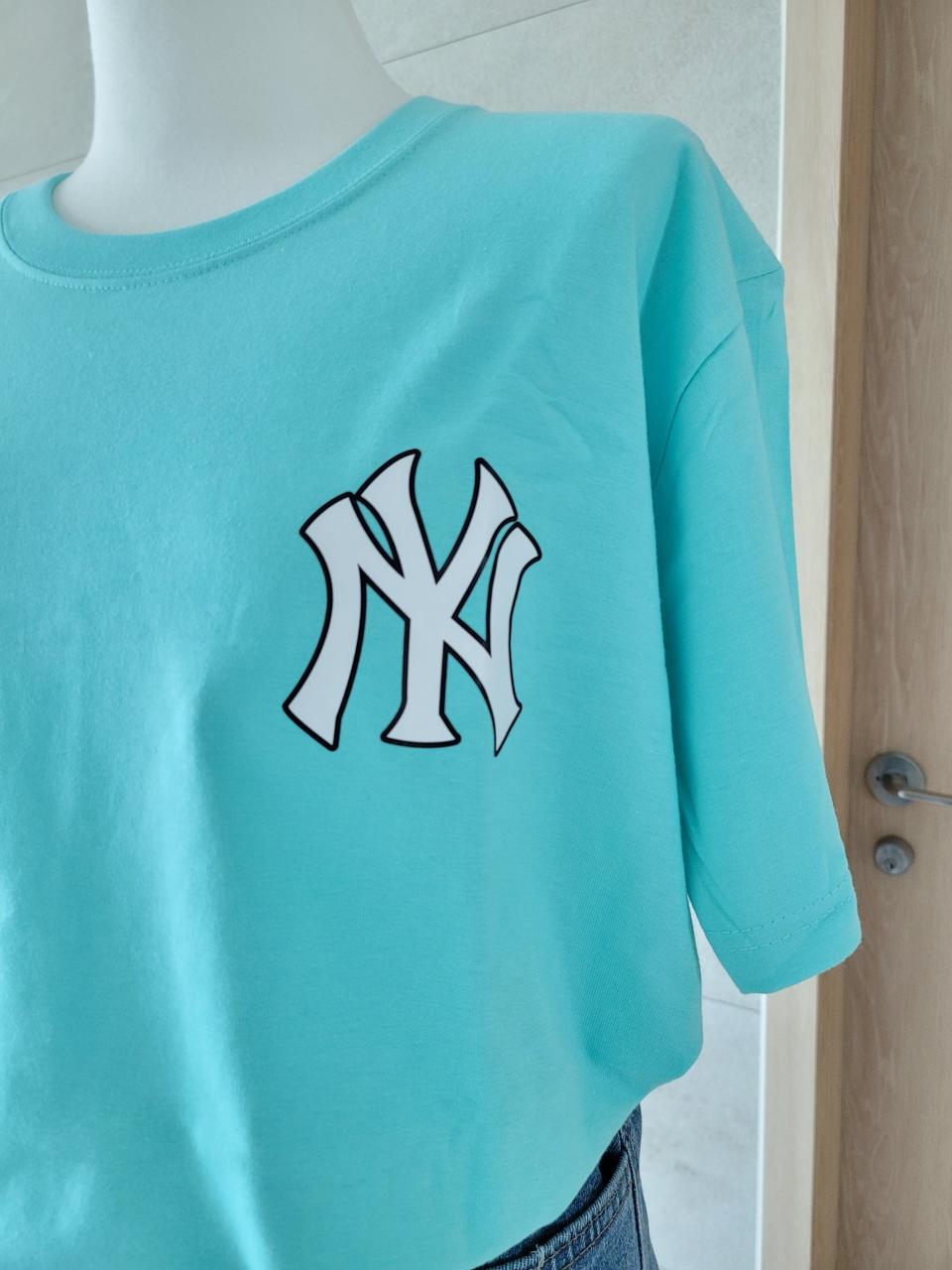 (새상품)순면100%20자수 양키 반팔티 민트