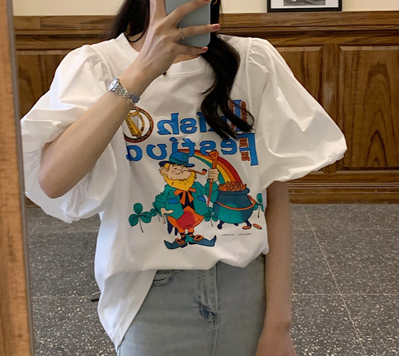 새상품 퍼프소매 캐릭터티