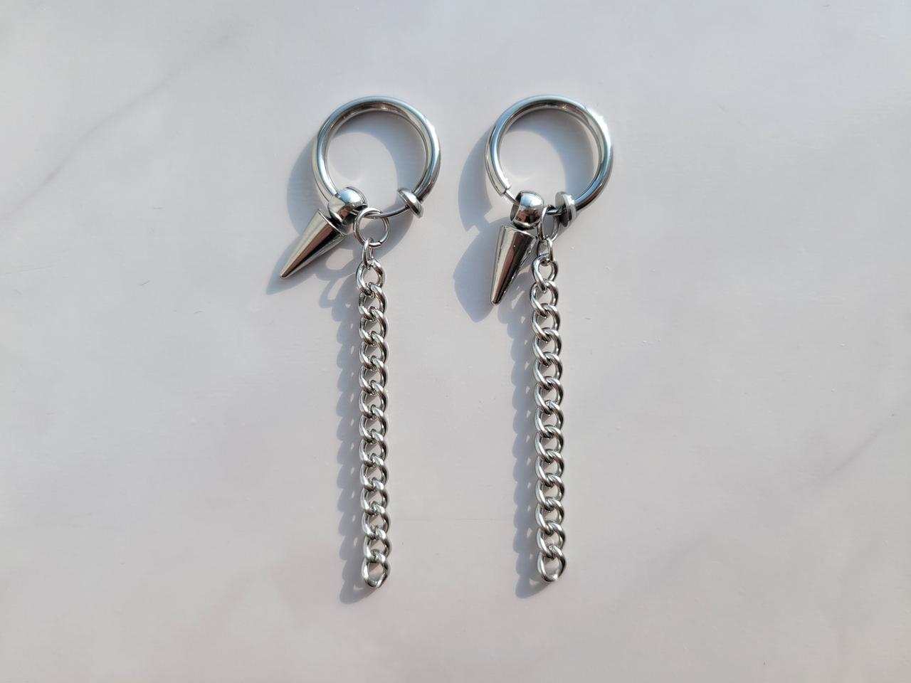 써지컬스틸 뿔 팬던트 체인 남자 귀찌 이어커브