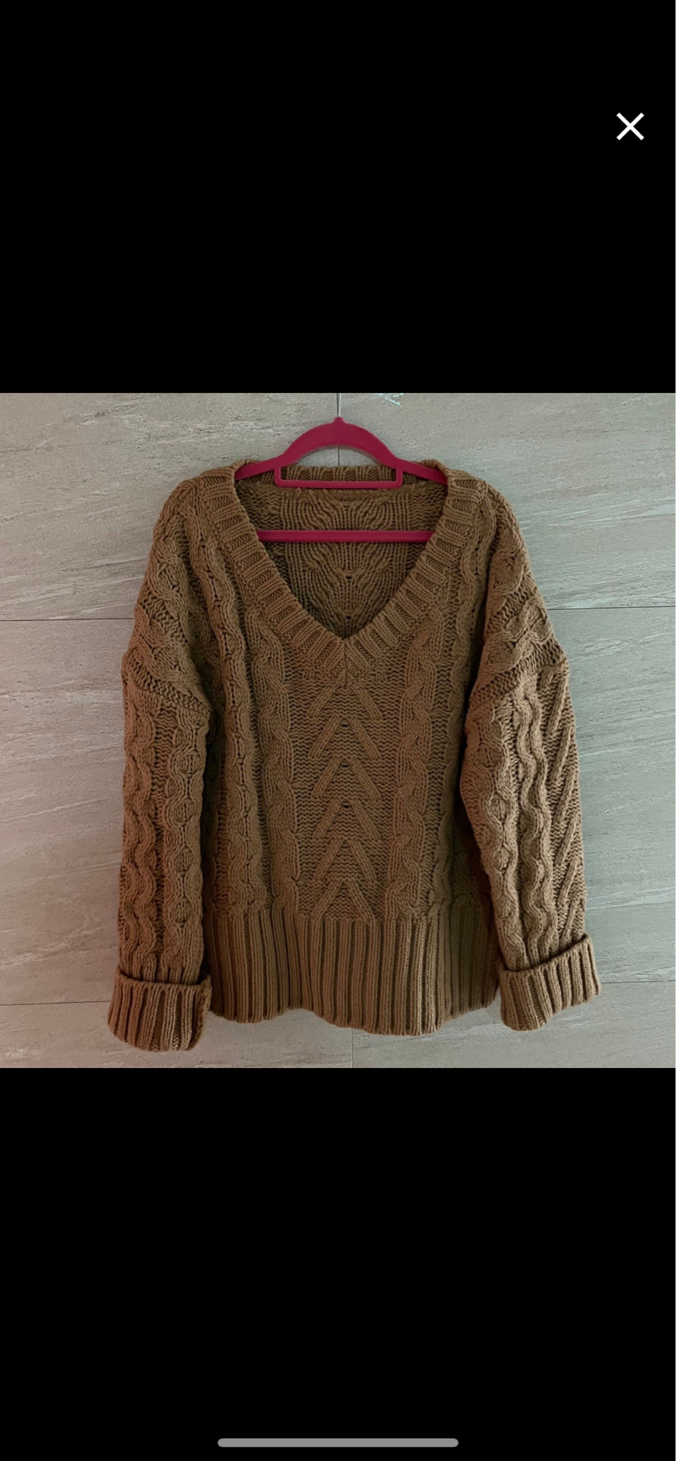 브라운 도톰 두툼 브이넥 니트