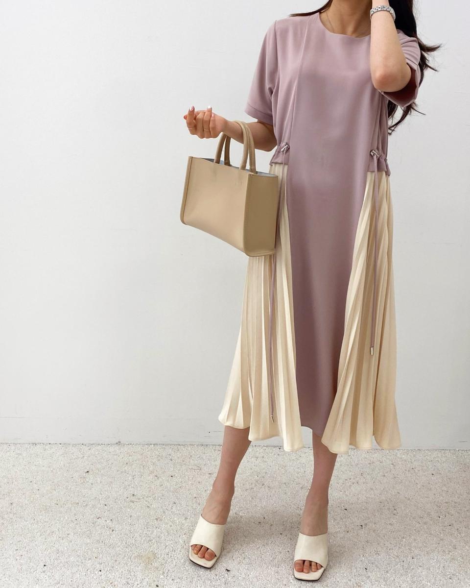 플리츠주름배색스트링루즈핏원피스간절기원피스새제품