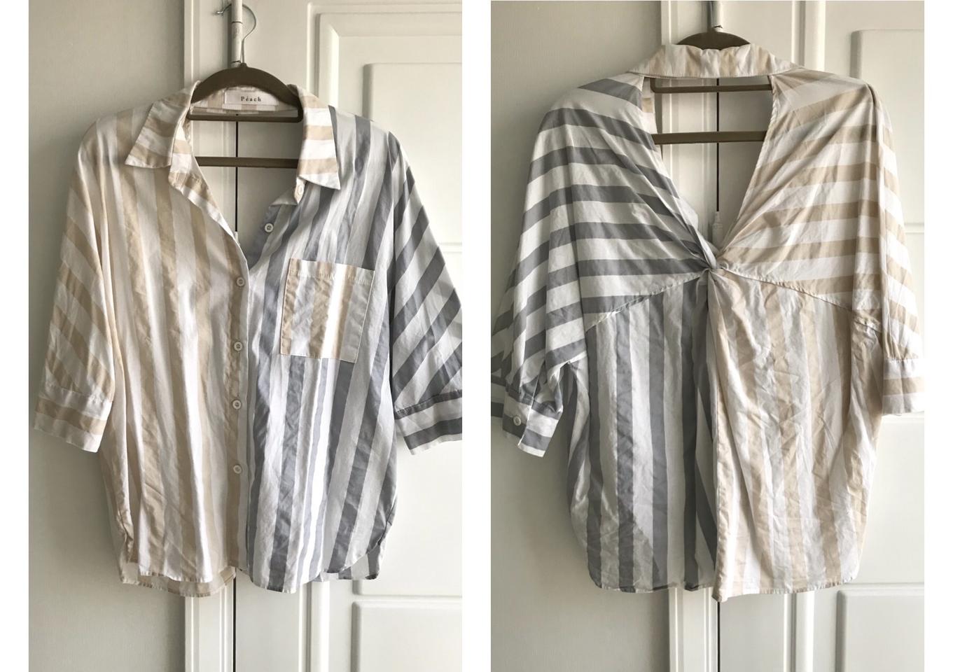 스트라이프 등파임 백리스 셔츠