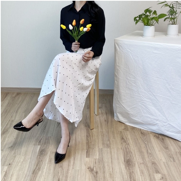 안전 데일리 A라인 밴드 롱스커트 화이트 블랙 치마