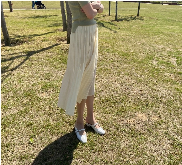 데일리룩 봄 여름플리츠 주름 밴딩 롱 스커트