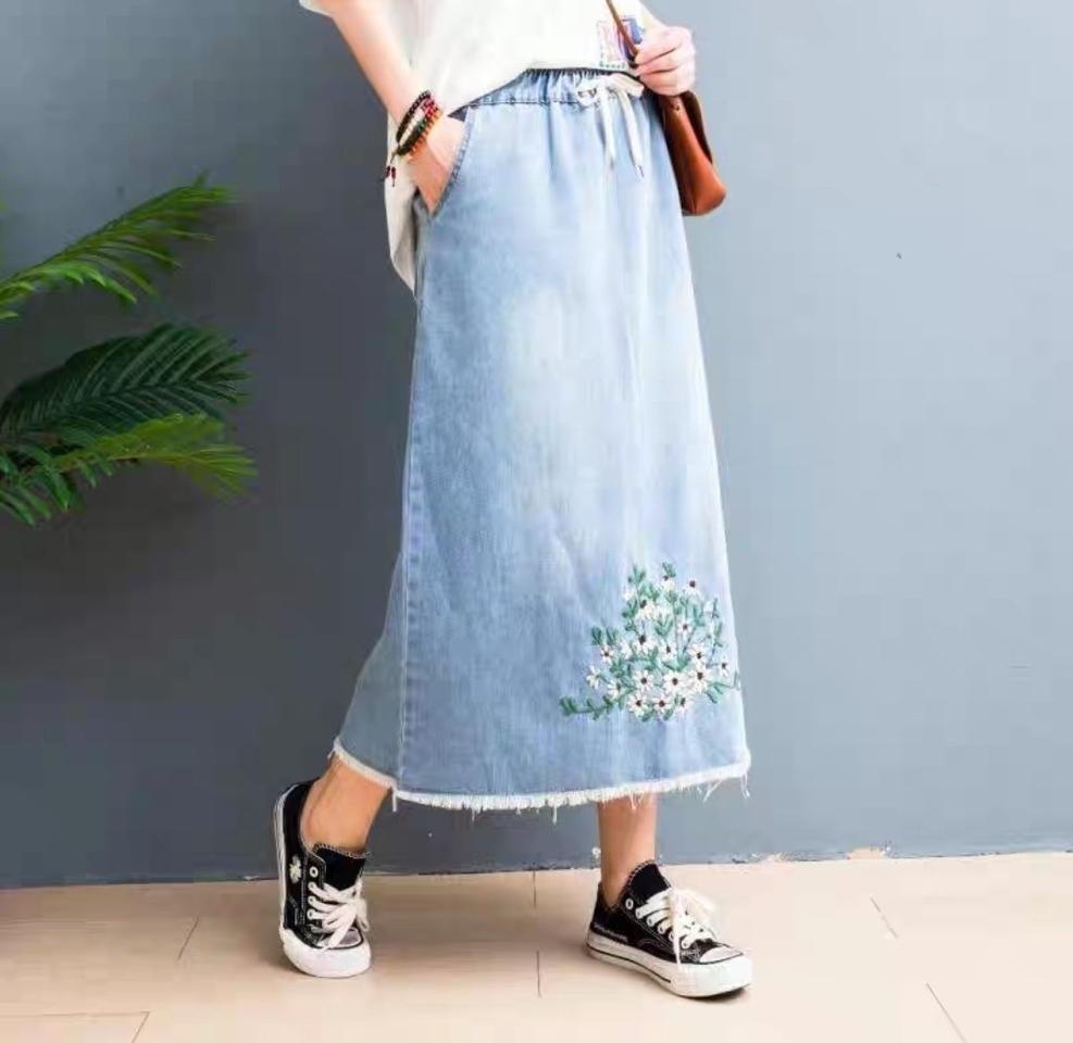 꽃자수 청 스커트