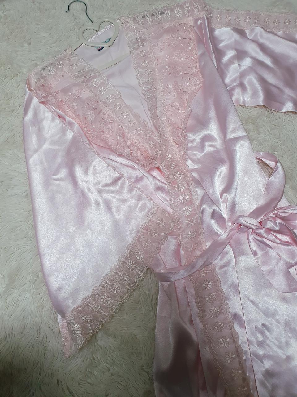 실크 레이스 잠옷가운 (핑크)