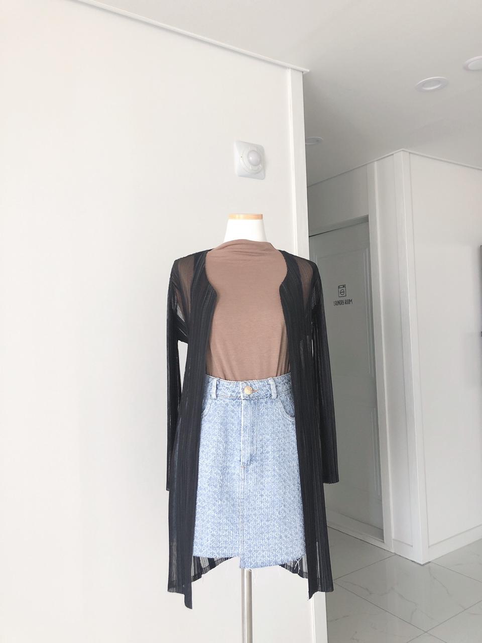 오픈형 시스루 플리츠 주름 가디건(블랙)55~)6