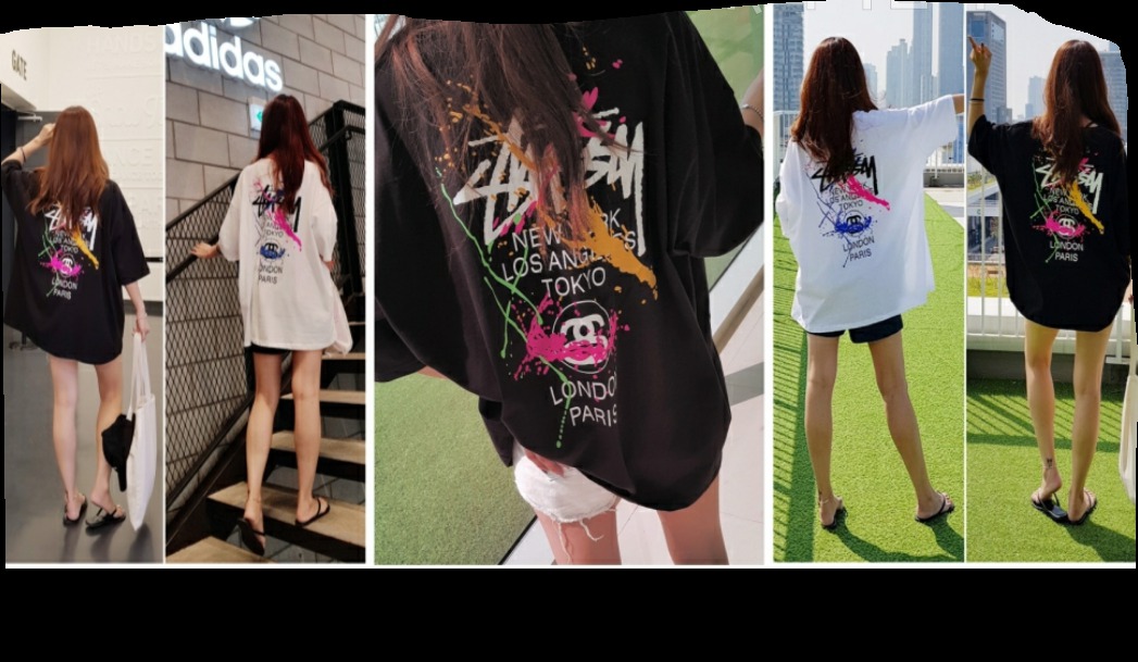 오버핏 네온 반팔 롱티셔츠(커플룩가능)