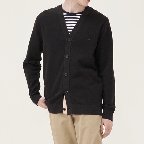 (신상) 타미힐피거 와플 브이넥 가디건 블랙