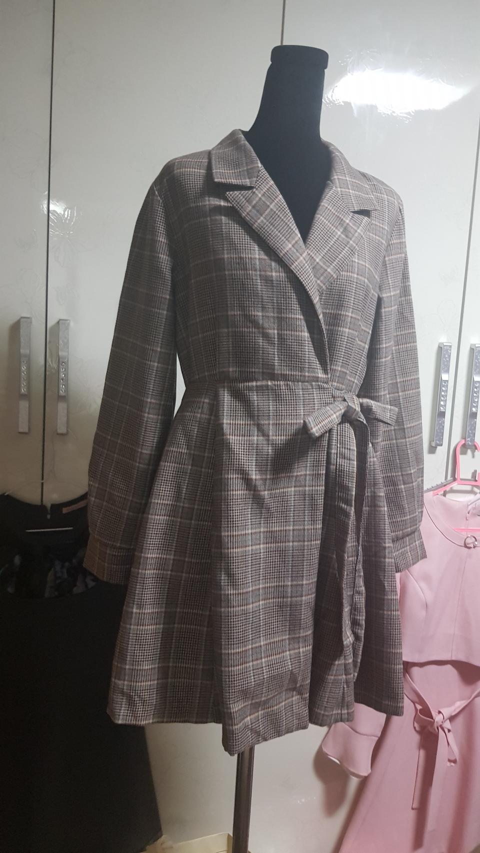 체크 랩 원피스(택포)