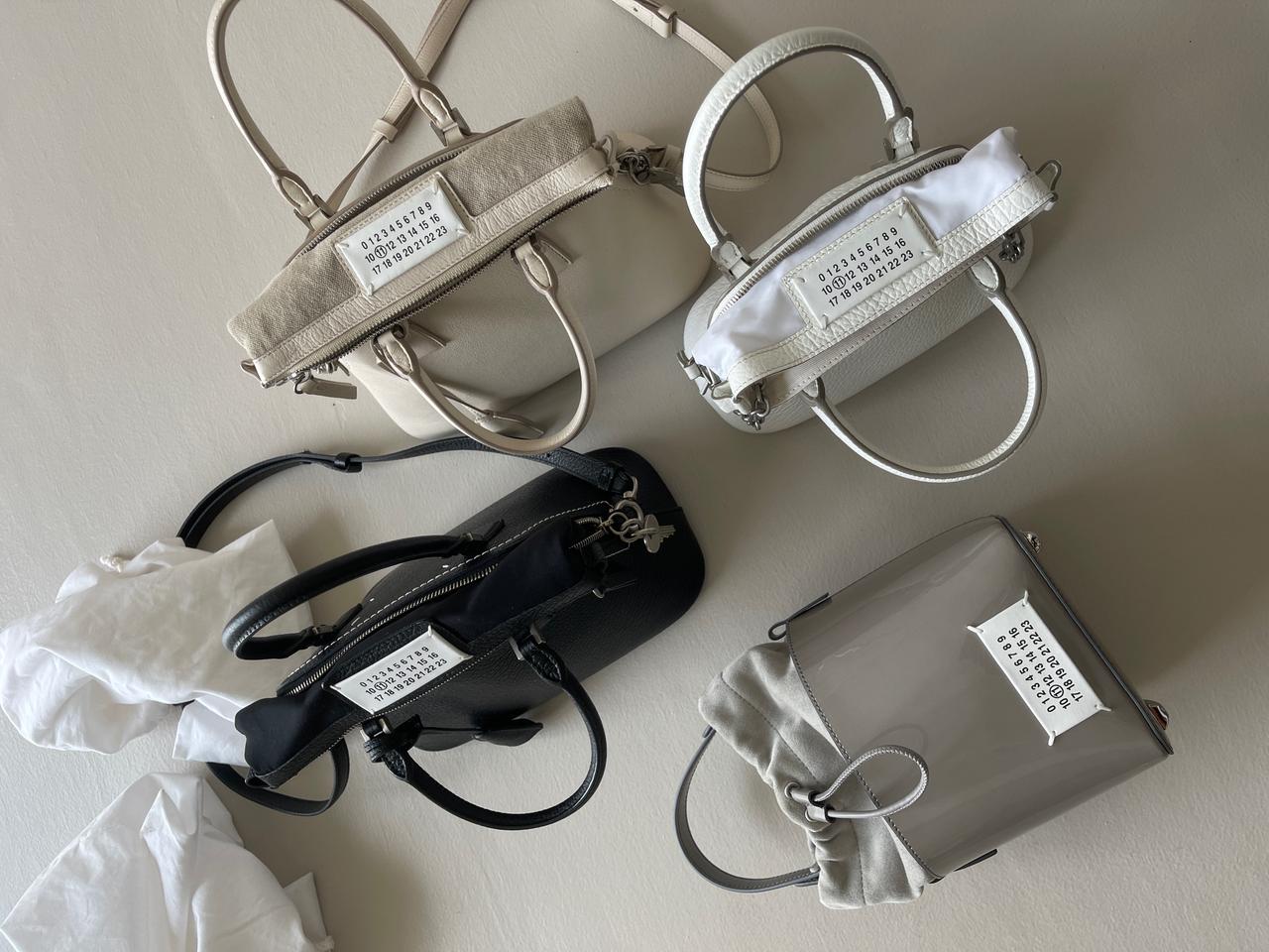 마르지엘라 5AC, 버킷백 미디움 블랙 크림 화이트