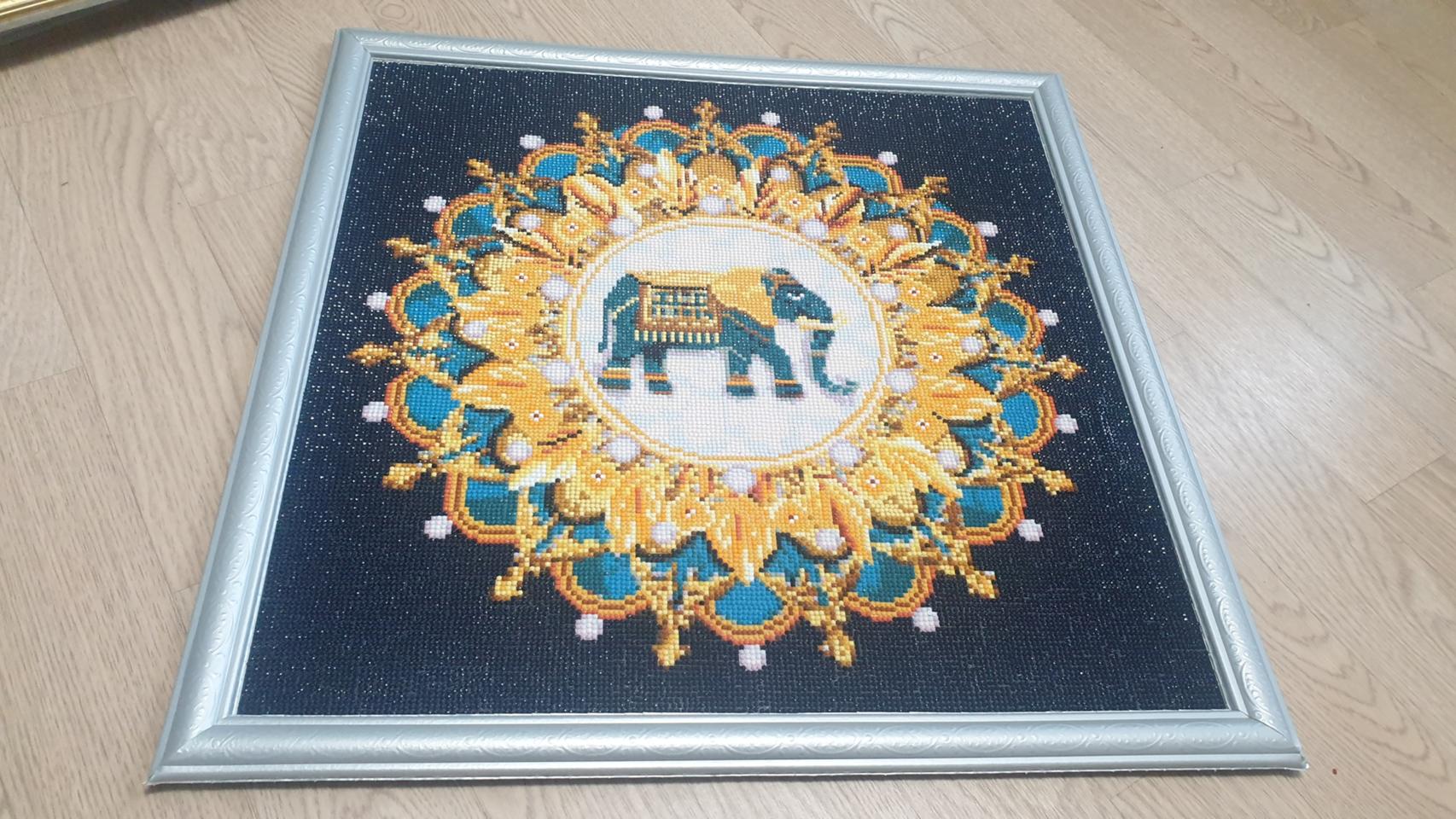재물코끼리 보석십자수완성품