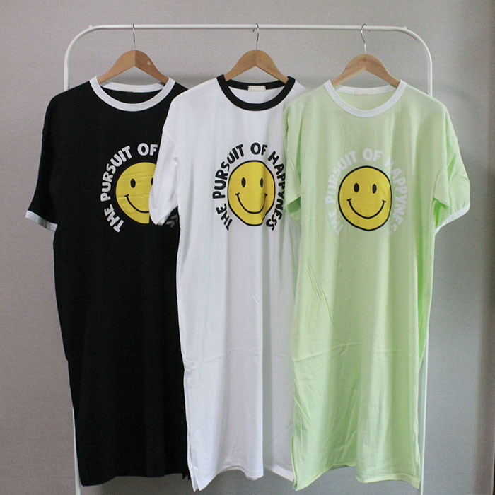 스마일 배색 여름 반팔 홈웨어 롱원피스