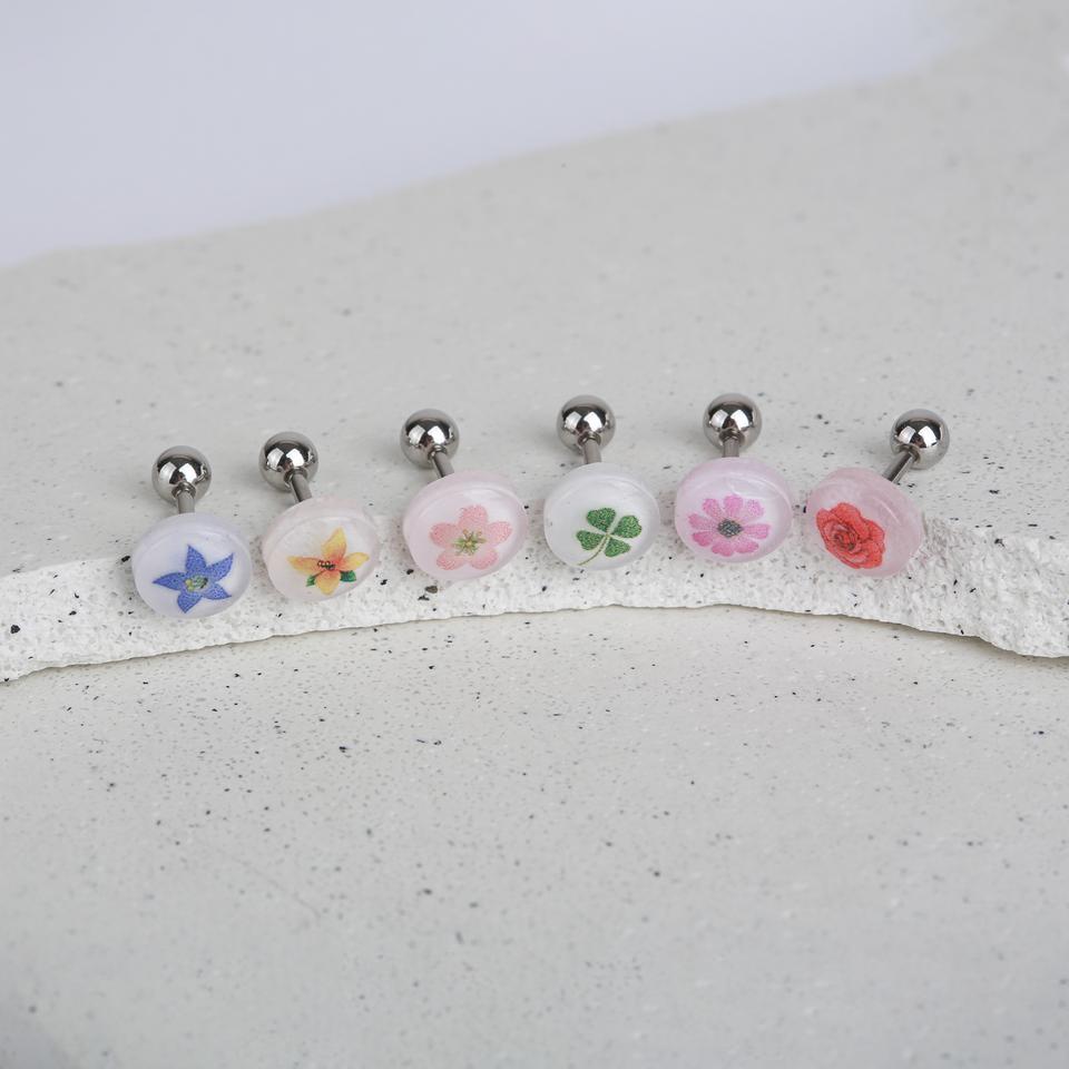 플라워 벚꽃 개나리 장미 코스모스 네잎클로버 써지컬스틸 피어싱