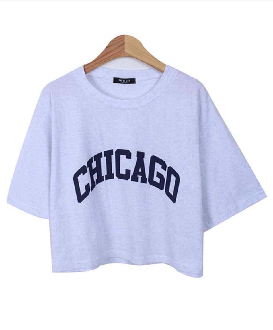 시카고크롭티셔츠 여름반팔여성티