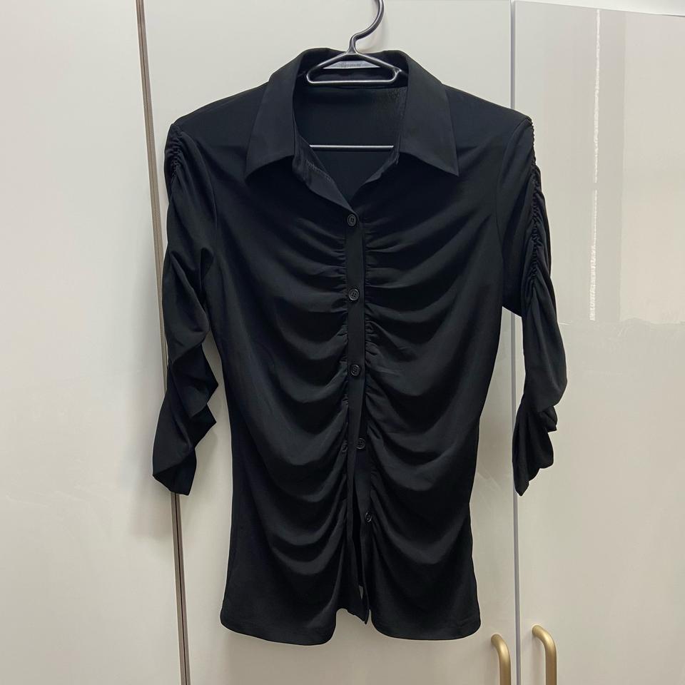 여성 7부 검정 셔링 셔츠 66