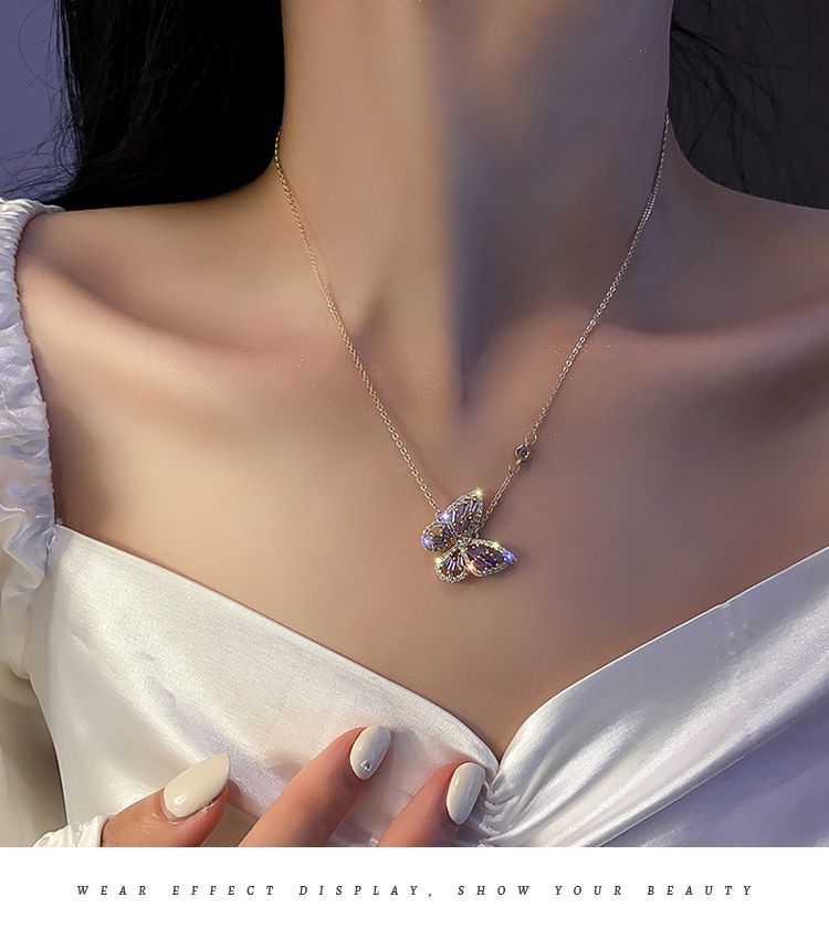 (당일배송) 에떼르나 큐빅 나비 목걸이 보라큐빅 패션목걸이 