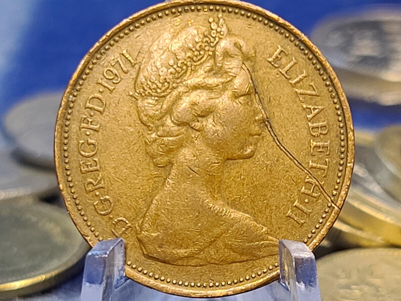 영국 1971년 발행한 주조 에러동전