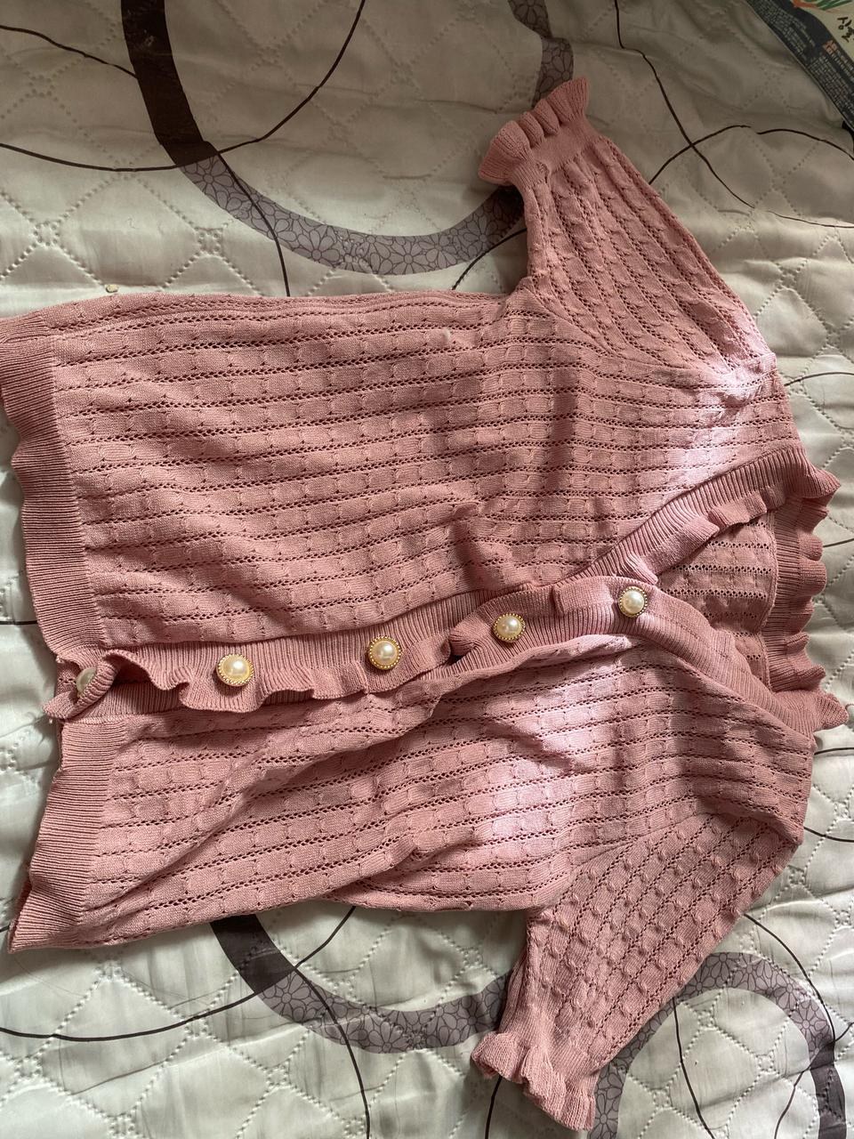 반팔 진주 가디건