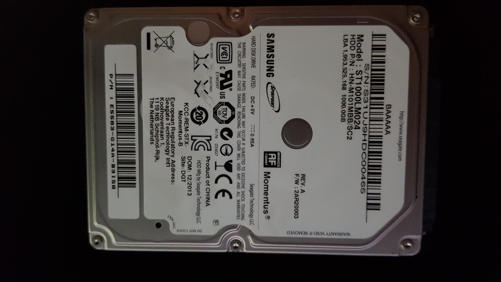 삼성 노트북용 2.5 인치 HDD 1tb 팝니다