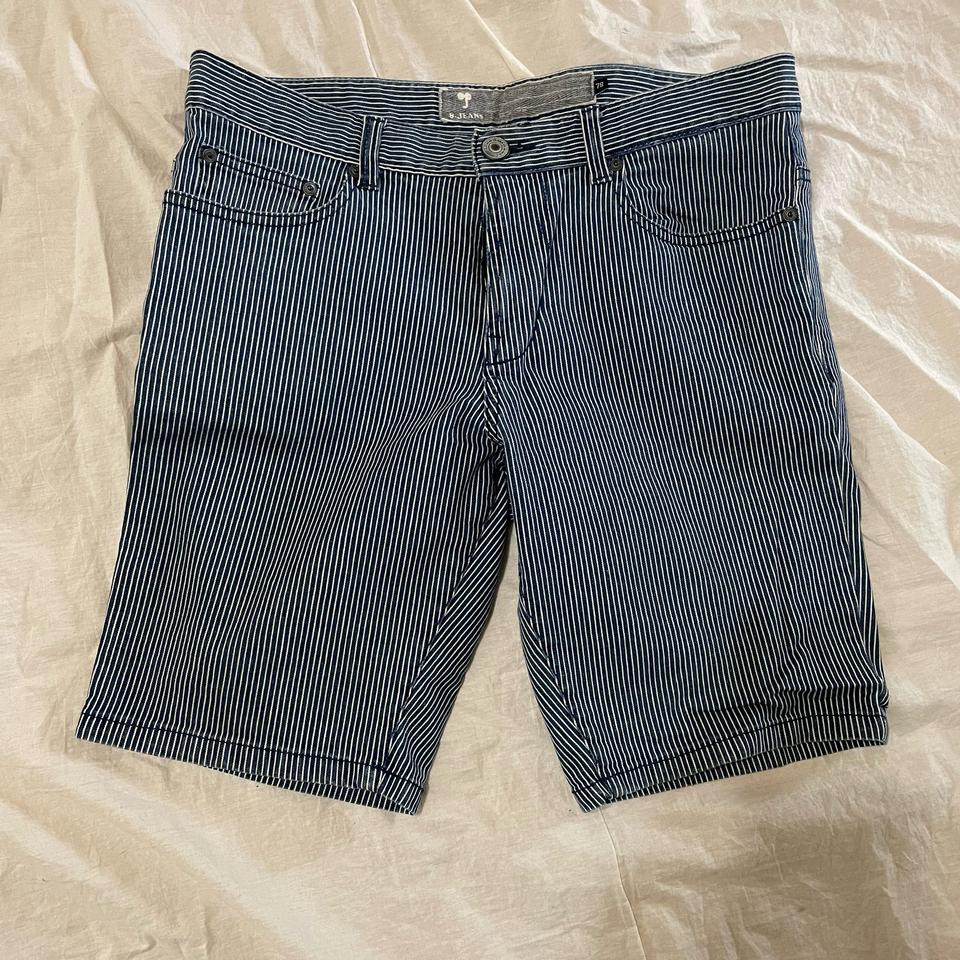 스트라이프 일자슬림핏 빈티지 구제면반바지