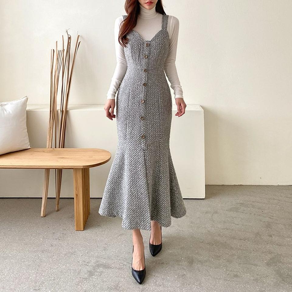 트위드 머메이드라인 뷔스티에 원피스