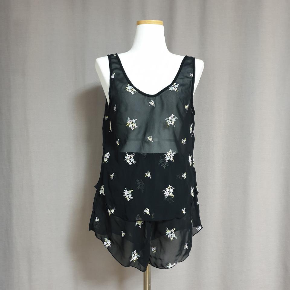 자수 블랙 시스루 슬립 셋트 (상/하)