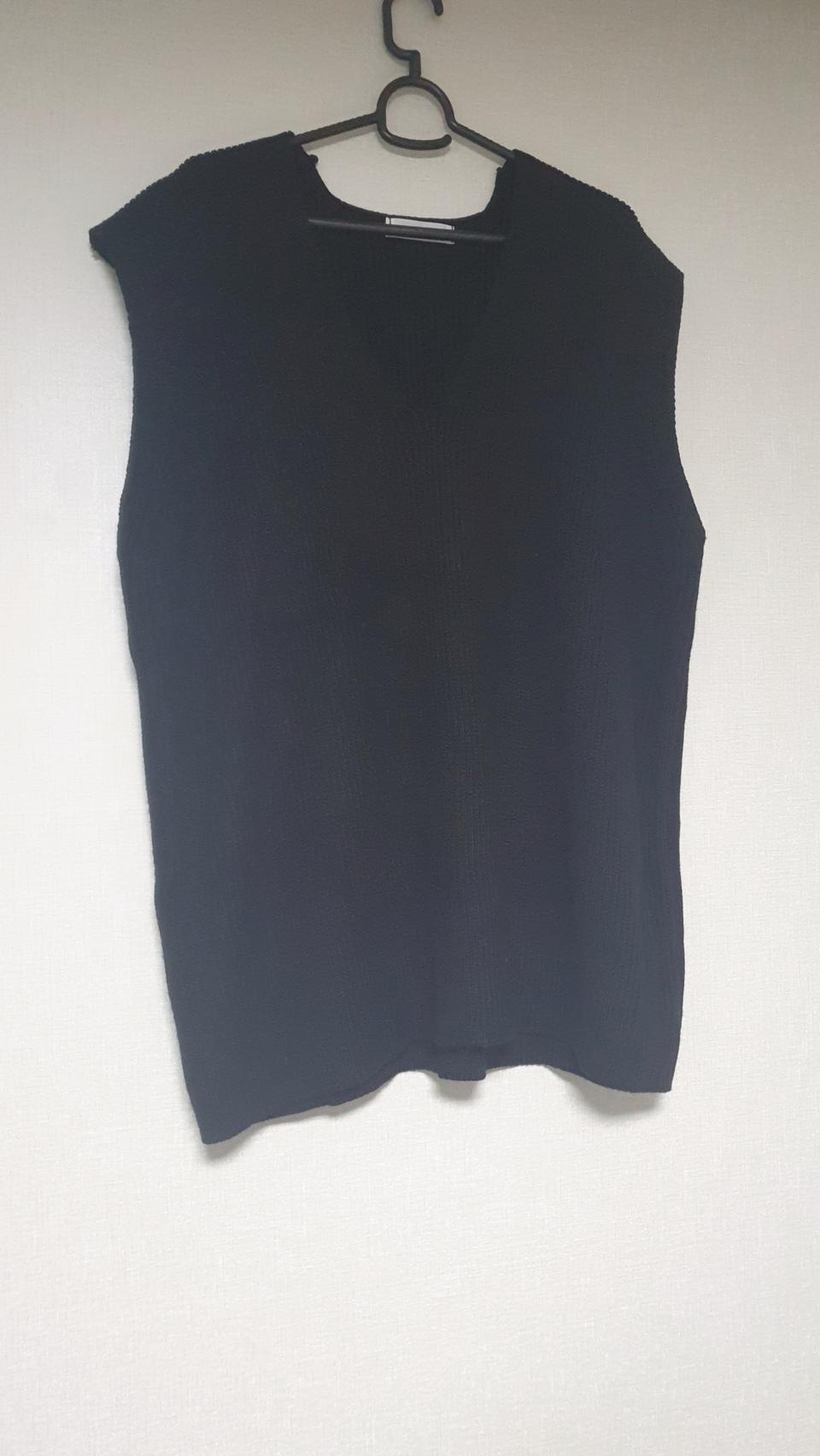 블랙 오버핏 롱 니트 조끼 브이넥 니트원피스