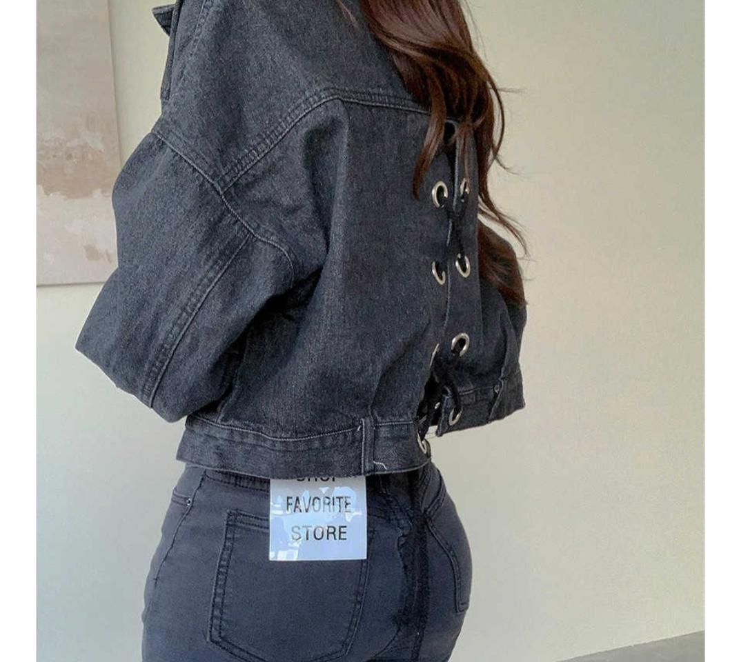 (새상품)크롭 데님 청자켓 흑청 섹시 뒷 포인트